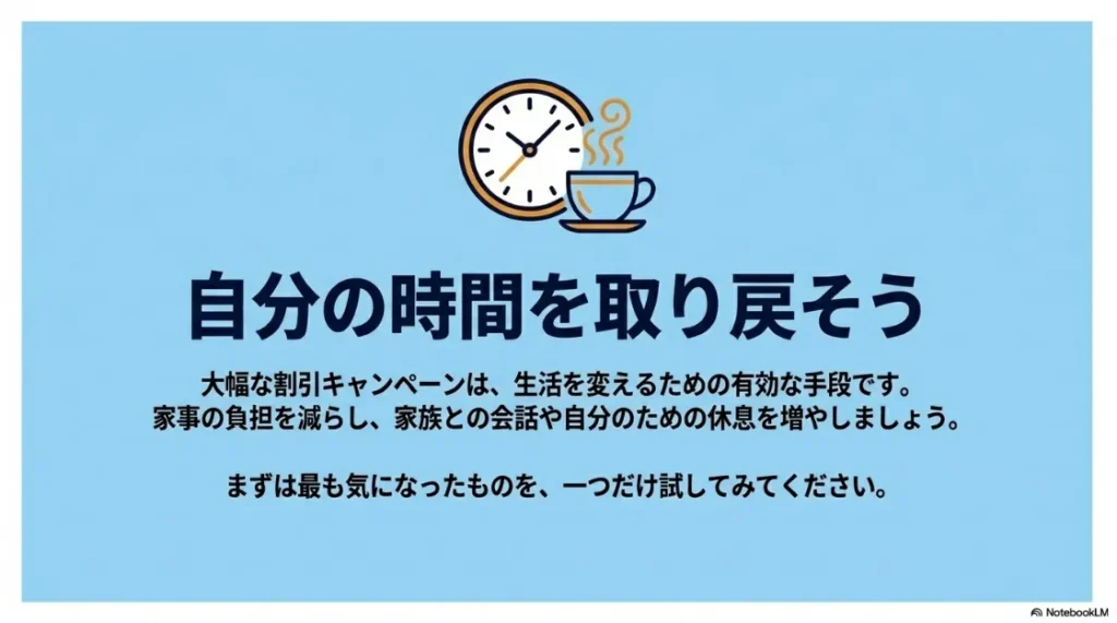 単発の買い切り型から試し、次に定期型を初回のみ試し、一番合うものを残すという、宅食を賢く試すための3つの手順を解説するロードマップスライド