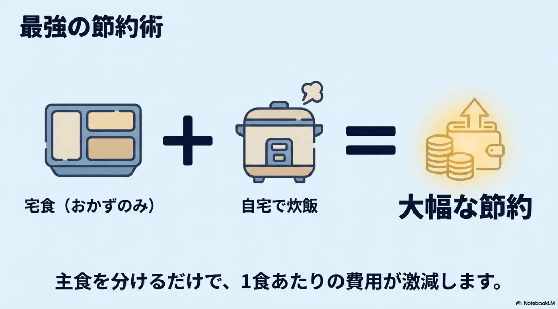 宅食のおかずのみと自宅で炊いたご飯を組み合わせる大幅な節約術
