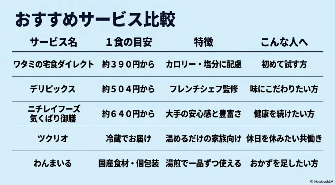 ワタミの宅食ダイレクト、デリピックスなどおすすめ宅食サービスの比較一覧表
