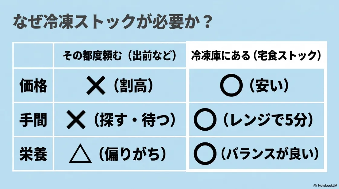 なぜ冷凍ストックが必要か?価格・手間・栄養の比較
