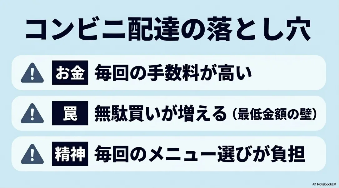 コンビニ配達の落とし穴である毎回の手数料やメニュー選びの負担