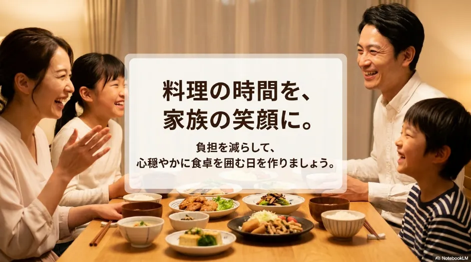 宅食で料理の負担を減らし笑顔で食卓を囲む家族の様子