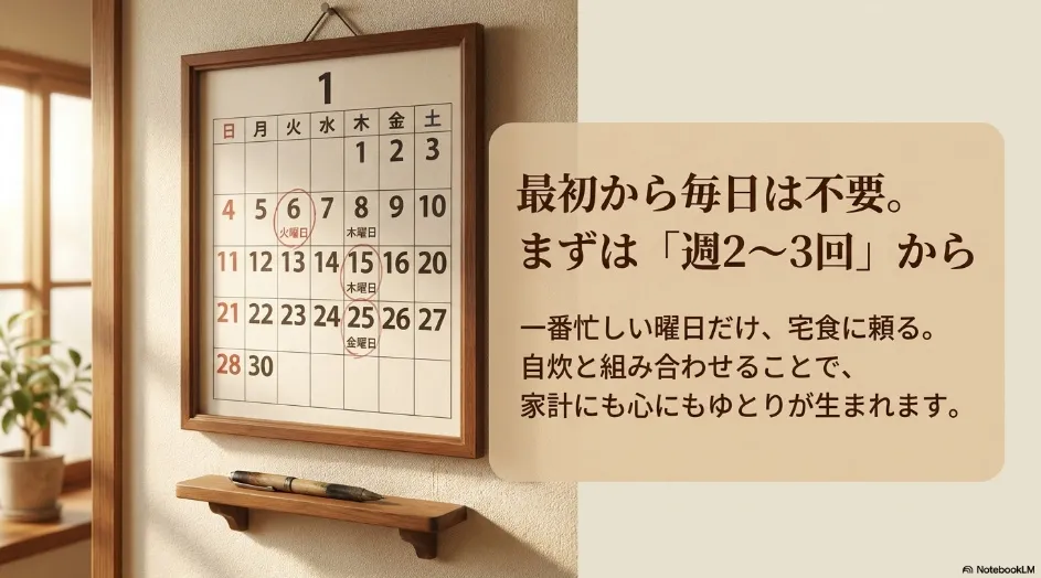 家族向け宅食を週2〜3回から試す利用スケジュールのイメージ