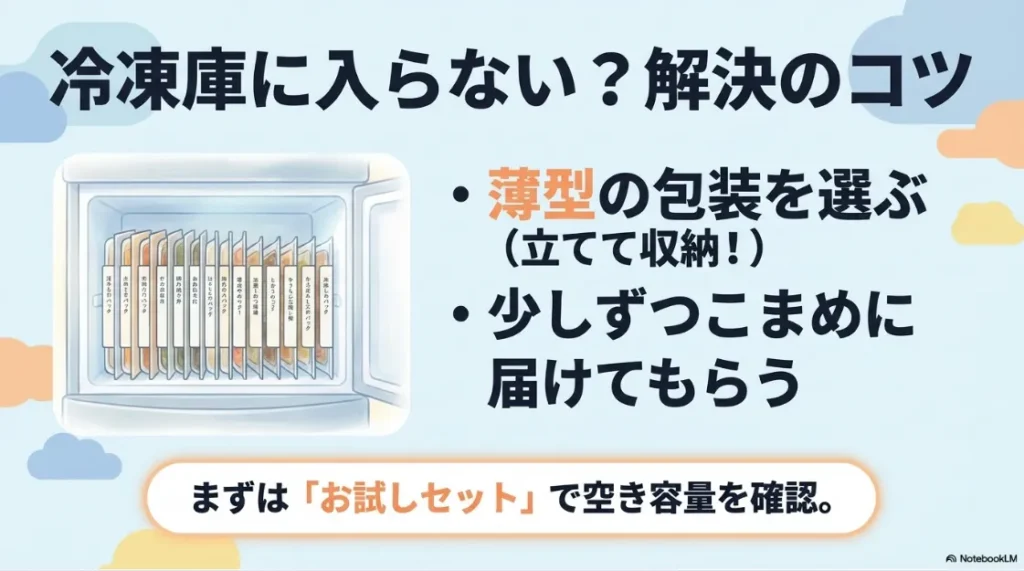 宅食が冷凍庫に入らない場合の解決のコツと薄型の包装の選び方