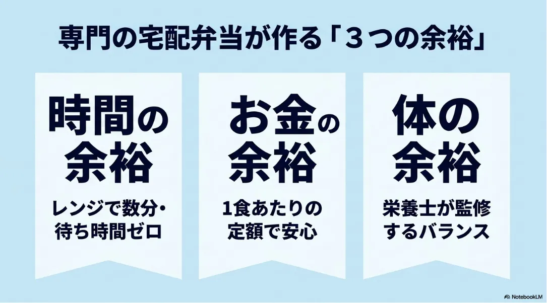 専門の宅配弁当が作る時間・お金・体の3つの余裕