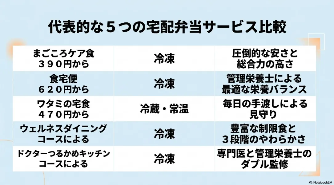 まごころケア食や食宅便など代表的な5つの宅配弁当サービス比較