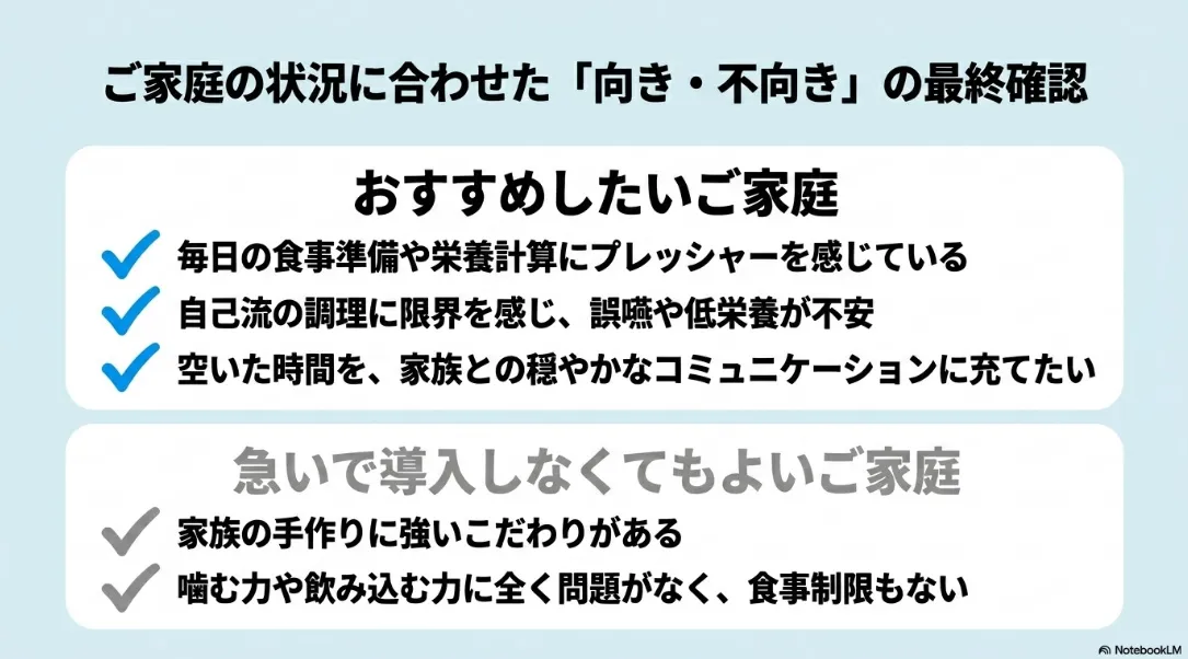 介護向け宅配弁当のおすすめなご家庭と急いで導入しなくてもよいご家庭