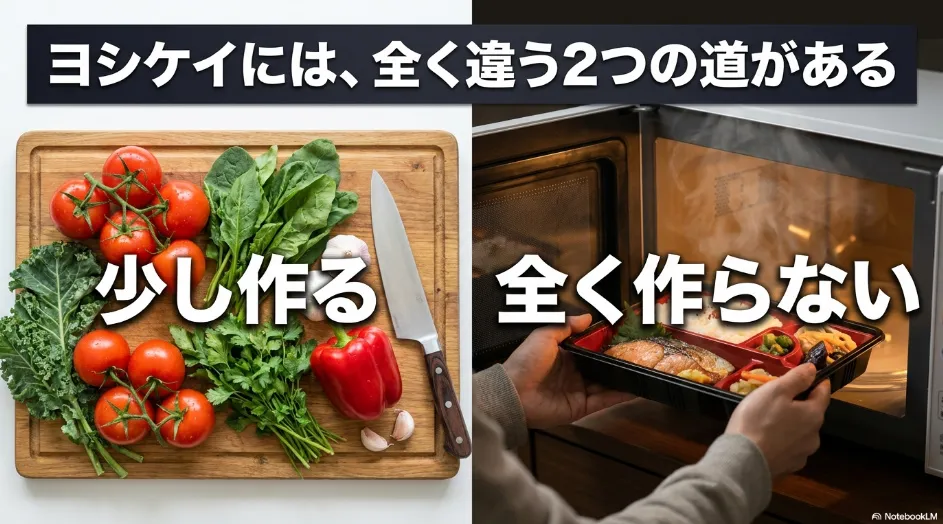 ヨシケイの冷蔵ミールキットと冷凍弁当を調理の手間で比較