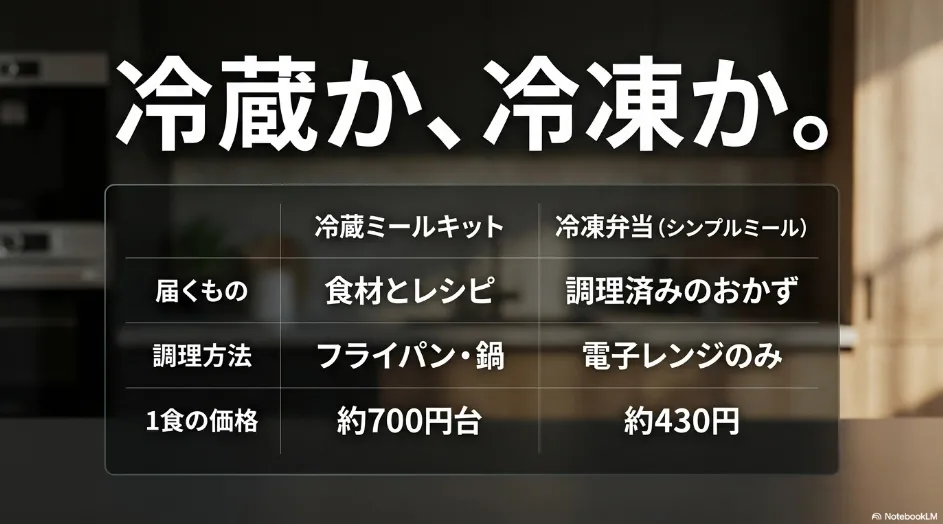 ヨシケイの冷蔵ミールキットと冷凍シンプルミールの内容・調理方法・料金比較